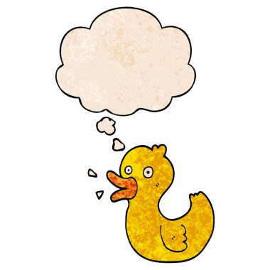 karikatür quacking ördek ve grunge doku patte düşünce balonu