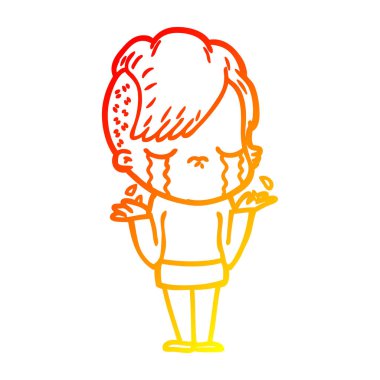 sıcak degrade çizgi çizim karikatür ağlayan kız