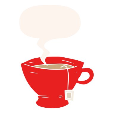 retro tarzıçay ve konuşma balonu karikatür fincan