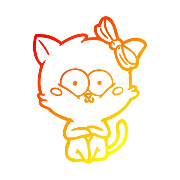 Línea de gradiente caliente dibujo dibujos animados gato — Vector de stock