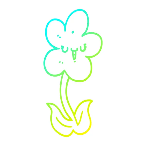 Kalter Gradient Linie Zeichnung Cartoon Blume mit glücklichem Gesicht — Stockvektor