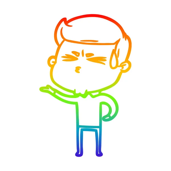 Arco iris gradiente línea dibujo dibujos animados hombre sudoración — Vector de stock