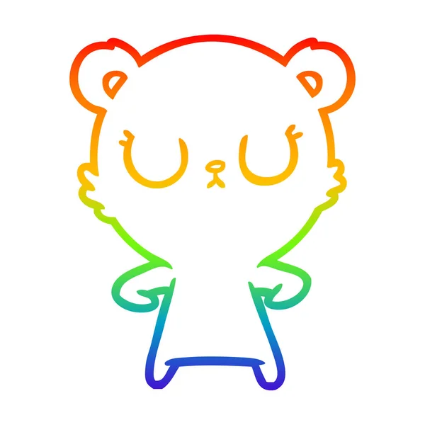 Rainbow gradient line drawing peaceful cartoon bear cub — Stock Vector