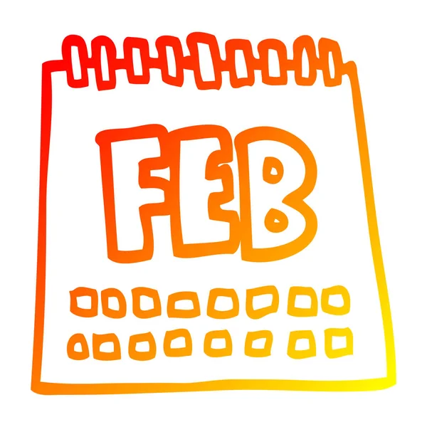 Čára teplého přechodu kresba kreslený kalendář zobrazující měsíc únor — Stockový vektor