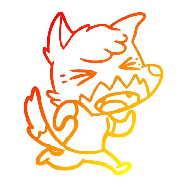 Warm gradient line drawing angry cartoon fox running — Stock Vector