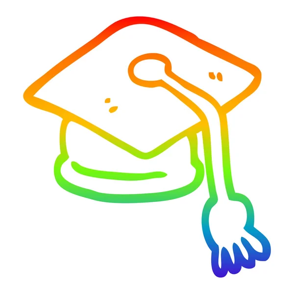 Arco iris gradiente línea dibujo dibujos animados sombrero de graduación — Archivo Imágenes Vectoriales