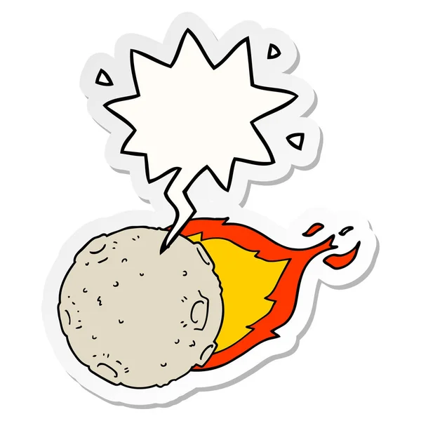 Autocollant météorite dessin animé et bulle de parole — Image vectorielle