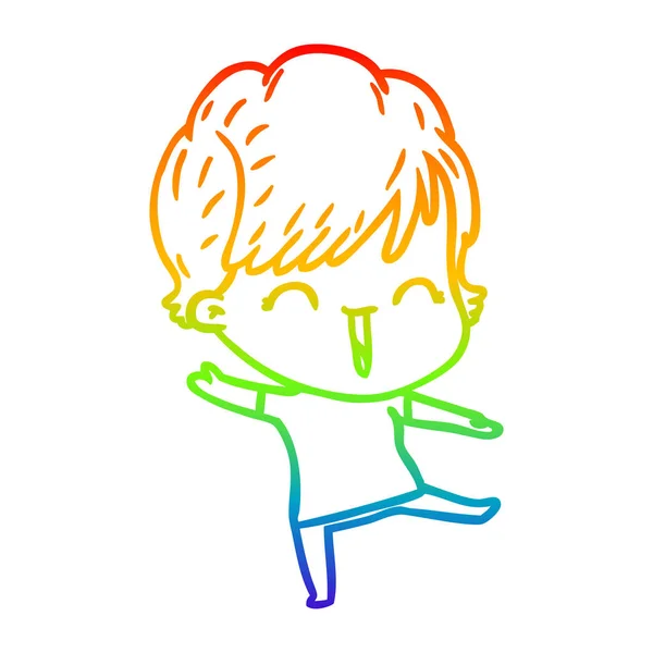 Linea gradiente arcobaleno disegno cartone animato donna ridente — Vettoriale Stock