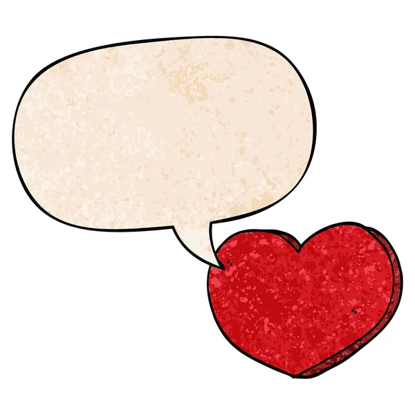Cartoon liefde hart en toespraak bubble in retro textuur stijl — Stockvector