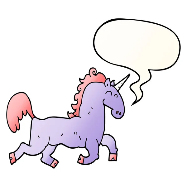 Kartun unicorn dan bicara gelembung dalam gaya gradien halus - Stok Vektor
