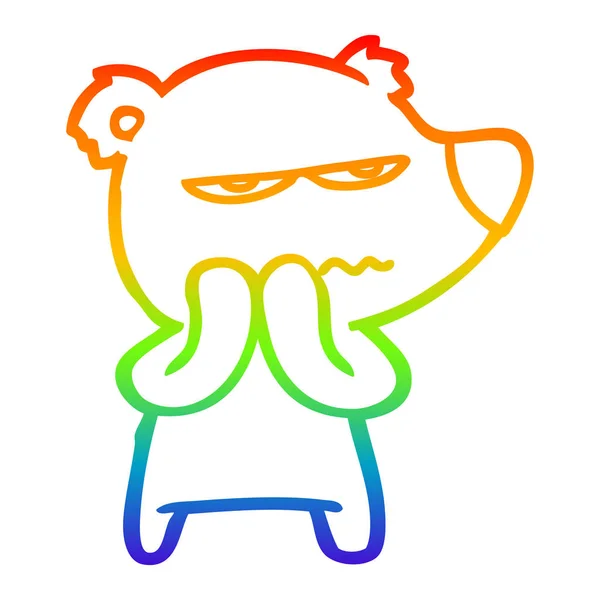 Regenbogen-Gradienten-Linie zeichnet wütenden Bären-Cartoon — Stockvektor