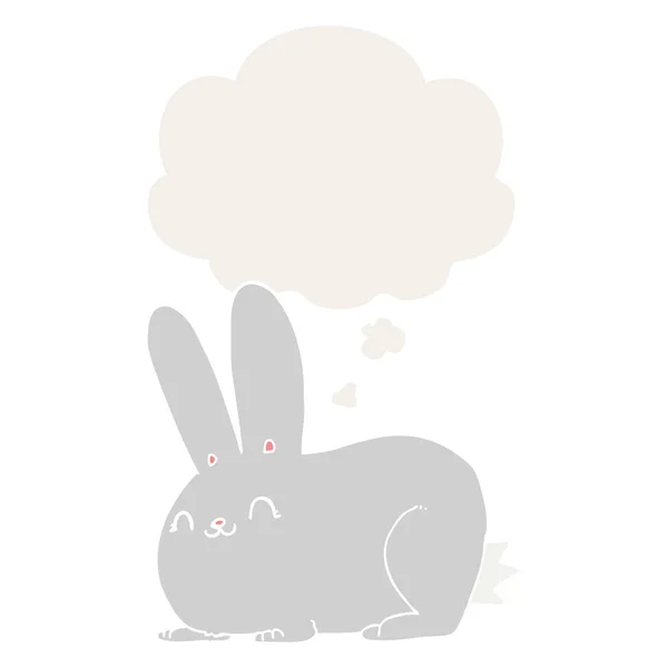 Coniglio cartone animato e bolla di pensiero in stile retrò — Vettoriale Stock