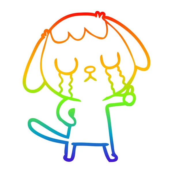 Rainbow gradient ligne dessin mignon dessin animé chien pleurer — Image vectorielle