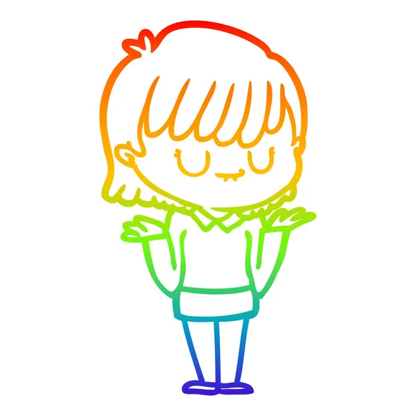 Regenboog gradiënt lijntekening cartoon vrouw — Stockvector