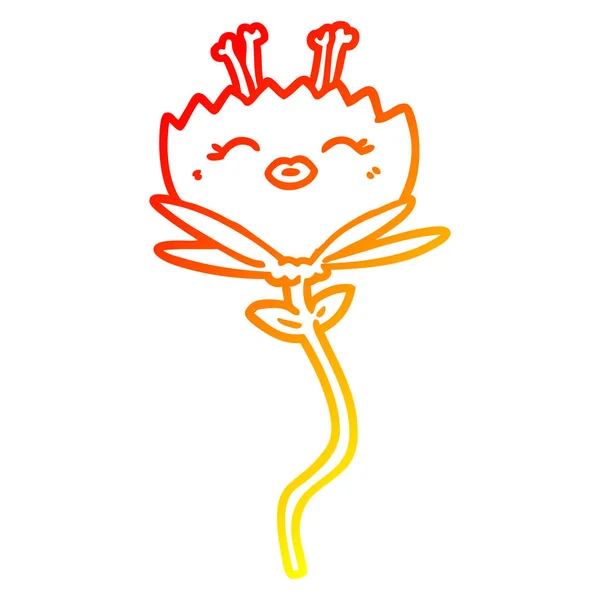 Linha gradiente quente desenho feliz flor dos desenhos animados — Vetor de Stock