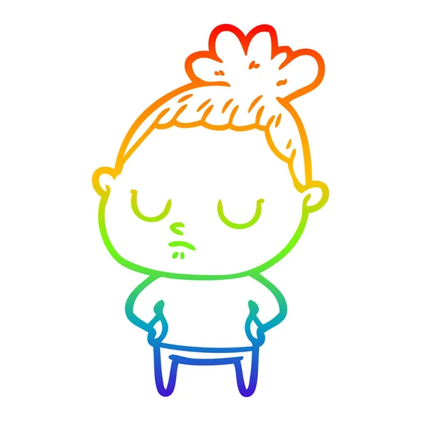 Regenboog gradiënt lijntekening cartoon kalme vrouw — Stockvector