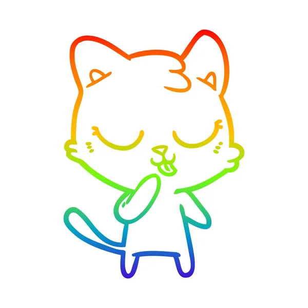 Rainbow gradient line drawing cute cartoon cat — Stock Vector