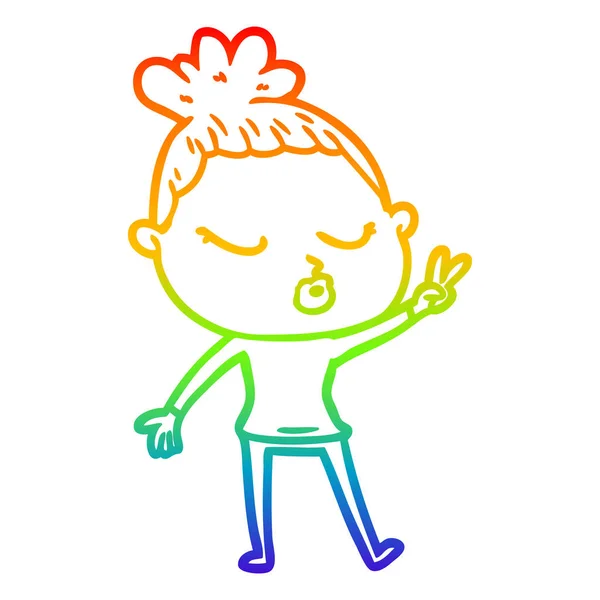 Rainbow gradient line drawing cartoon calm woman — Stock Vector