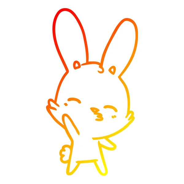 Chaud gradient ligne dessin curieux agitant lapin dessin animé — Image vectorielle