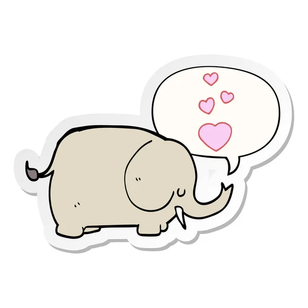 Mignon dessin animé éléphant et coeur d'amour et de la parole bulle autocollant — Image vectorielle