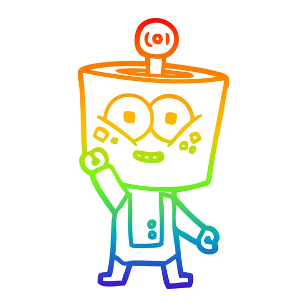 Arco iris gradiente línea dibujo feliz dibujos animados robot saludando — Archivo Imágenes Vectoriales