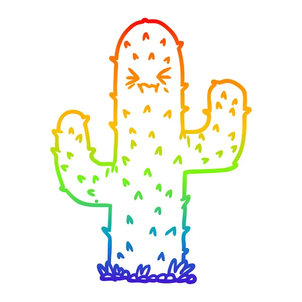 Arco iris gradiente línea dibujo dibujos animados cactus — Vector de stock