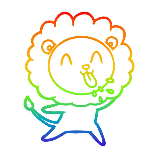 Rainbow gradient line drawing happy cartoon lion — Stock Vector