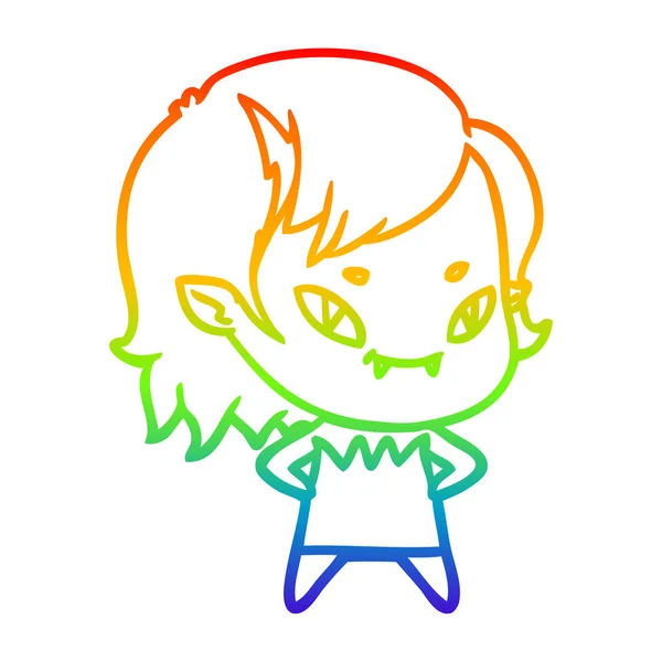 Arco-íris linha gradiente desenho cartoon amigável vampiro menina —  Vetores de Stock