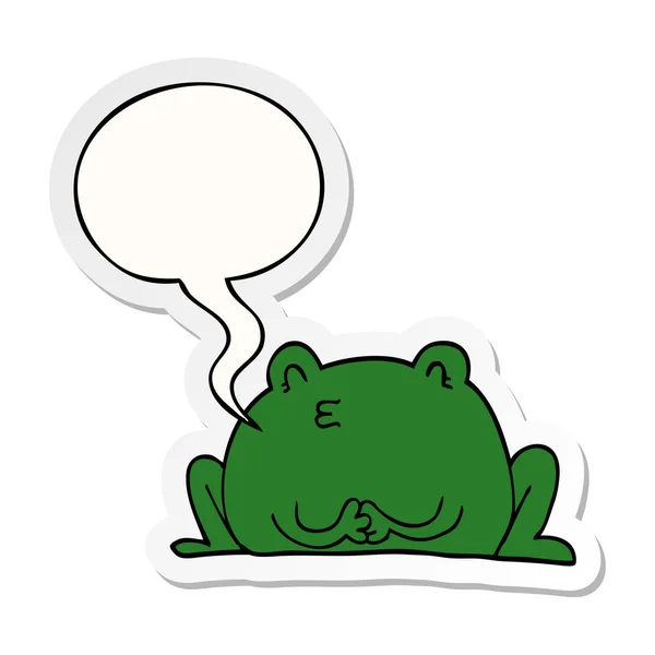 Drăguț broască de desene animate și autocolant cu bule de vorbire — Vector de stoc