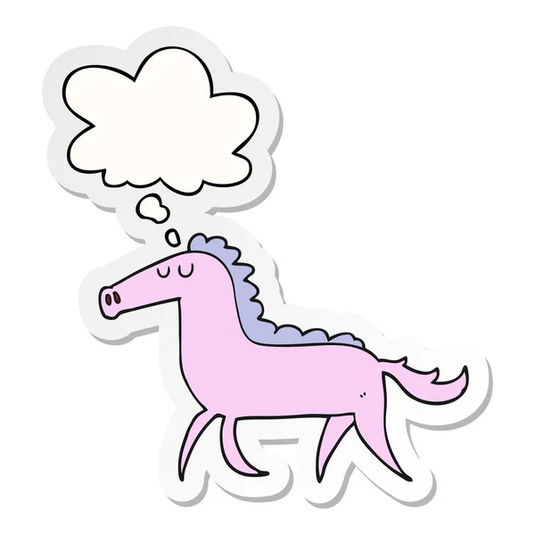 Cartoon horse and thought bubble as a printed sticker — Stock Vector