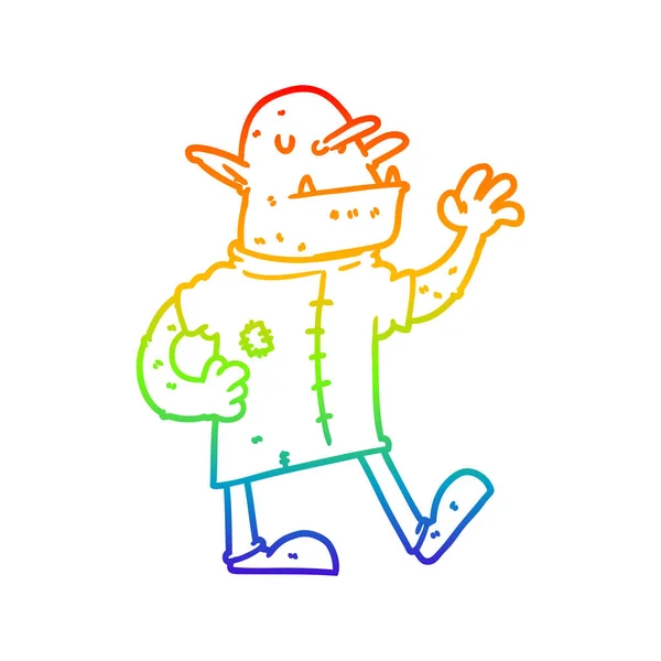Linea gradiente arcobaleno disegno goblin cartone animato — Vettoriale Stock