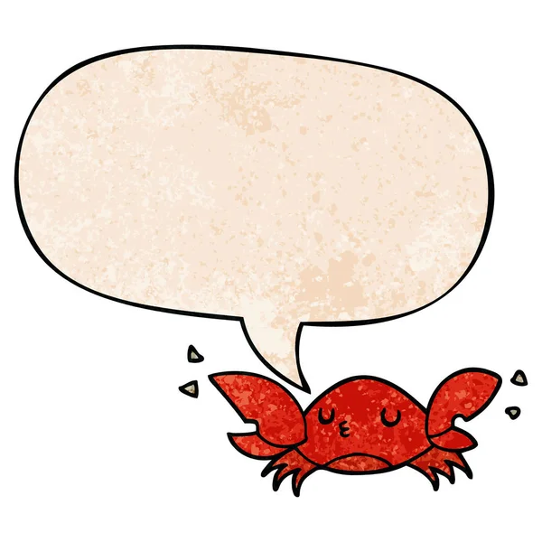 卡通螃蟹和语音泡沫在复古纹理风格 — 图库矢量图片