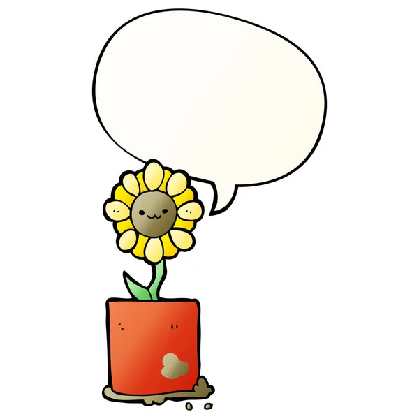 Leuke cartoon bloem en toespraak bubble in gladde kleurovergang stijl — Stockvector