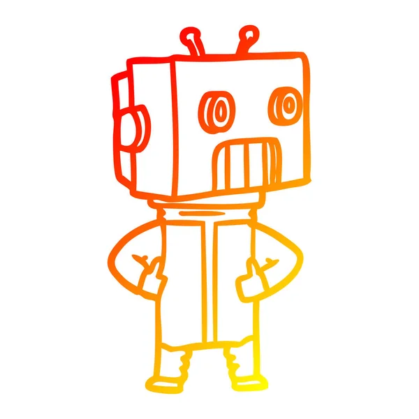 Línea de gradiente caliente dibujo robot de dibujos animados — Vector de stock