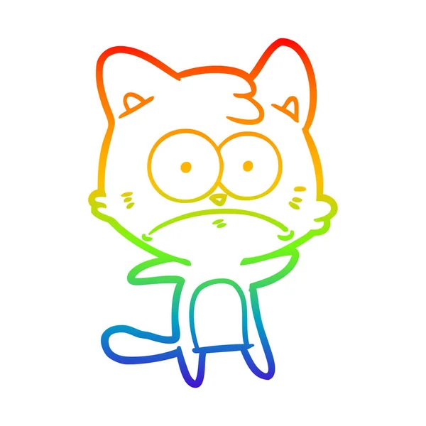 Rainbow gradient linje ritning tecknad nervös katt — Stock vektor