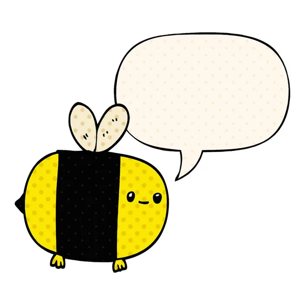 Abeille de dessin animé mignon et bulle de la parole dans le style de bande dessinée — Image vectorielle