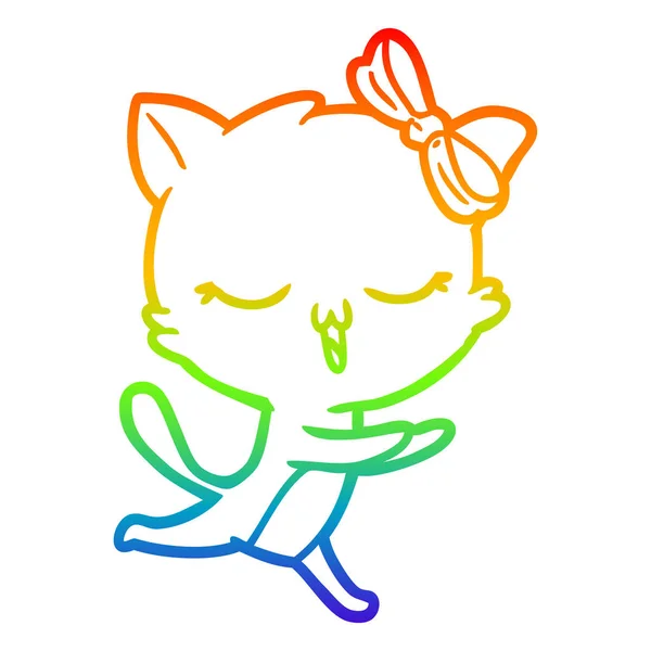 Arco-íris linha gradiente desenho desenho desenho animado gato com arco na cabeça — Vetor de Stock