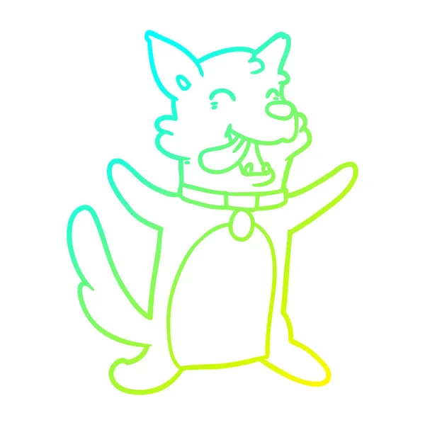 冷たいグラデーションライン描画漫画幸せな犬 — ストックベクタ