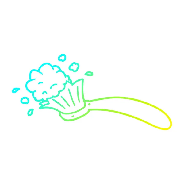 Linha gradiente frio desenho cartoon escova de dentes e pasta de dentes — Vetor de Stock