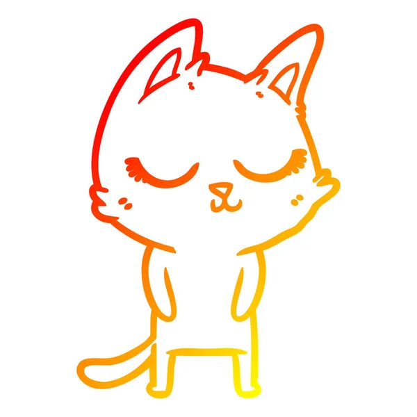 Warm gradient line drawing calm cartoon cat — Stock Vector
