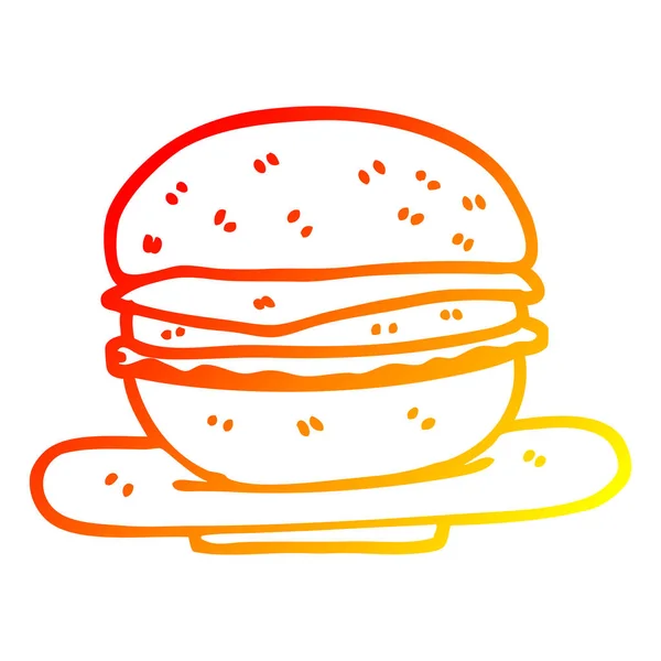 Línea de gradiente caliente dibujo hamburguesa de dibujos animados — Vector de stock
