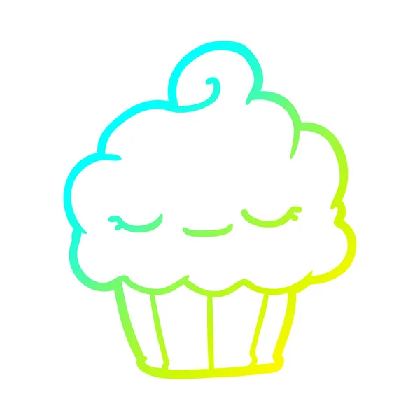 Cold gradient line drawing funny cupcake — Stock Vector