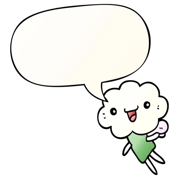 Cartoon cloud head creature and speech bubble in smooth gradient — Stock Vector