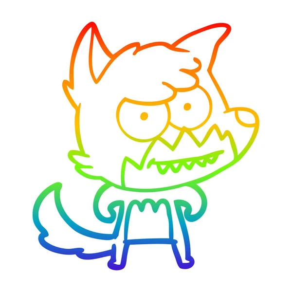 Arco-íris linha gradiente desenho cartoon sorrindo raposa —  Vetores de Stock
