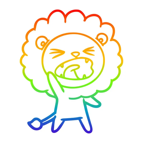 Arco iris gradiente línea dibujo dibujos animados león — Archivo Imágenes Vectoriales