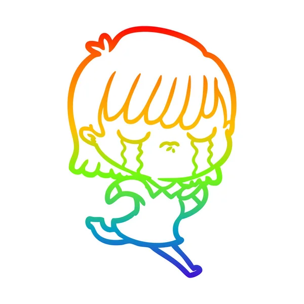 Rainbow gradient ligne dessin dessin femme dessin animé pleurer — Image vectorielle