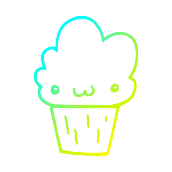 Linha gradiente frio desenho cupcake desenhos animados com rosto —  Vetores de Stock