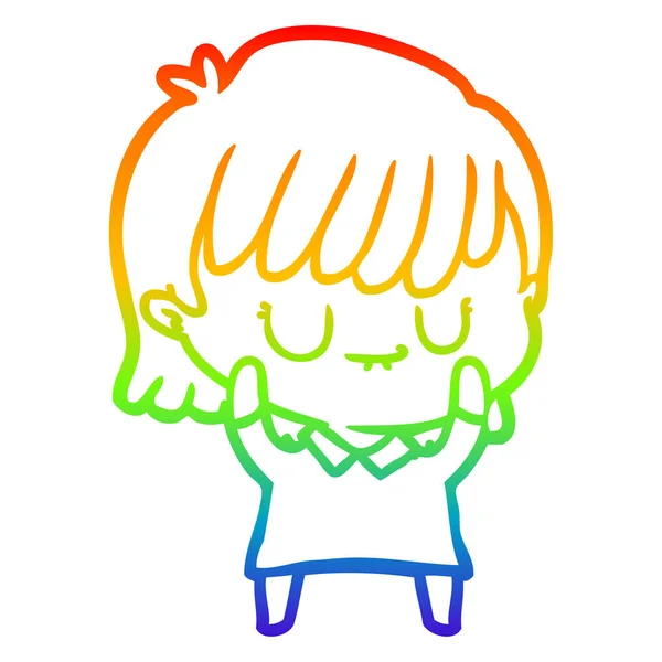 Rainbow gradient ligne dessin dessin femme dessin animé — Image vectorielle