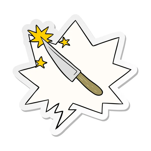 Cartoon Sharp kökskniv och pratbubbla klistermärke — Stock vektor