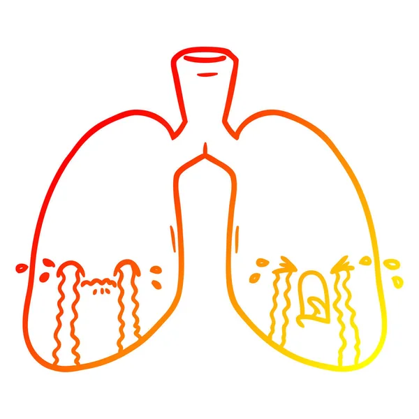 Linea gradiente caldo disegno polmoni dei cartoni animati piangendo — Vettoriale Stock